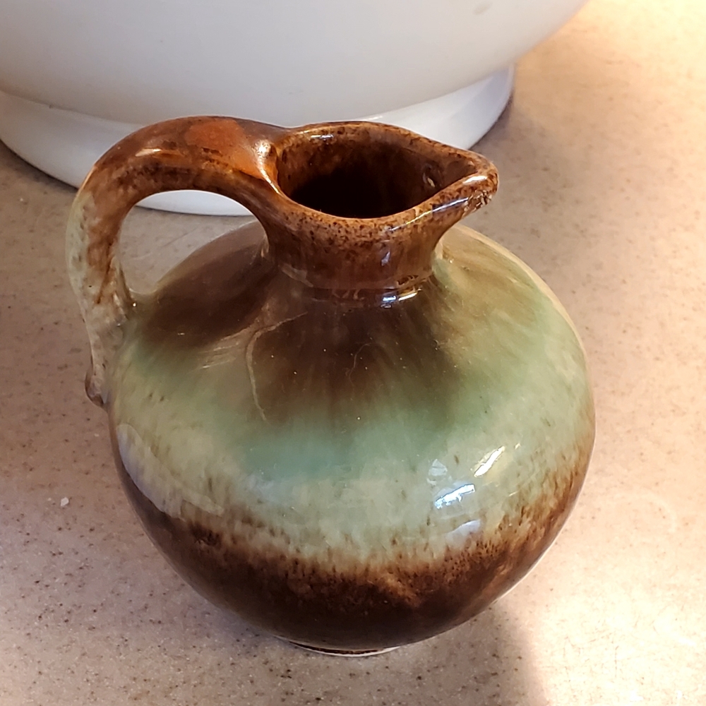 Brown and Green Drip Glaze Mid Century Miniature Pitcher